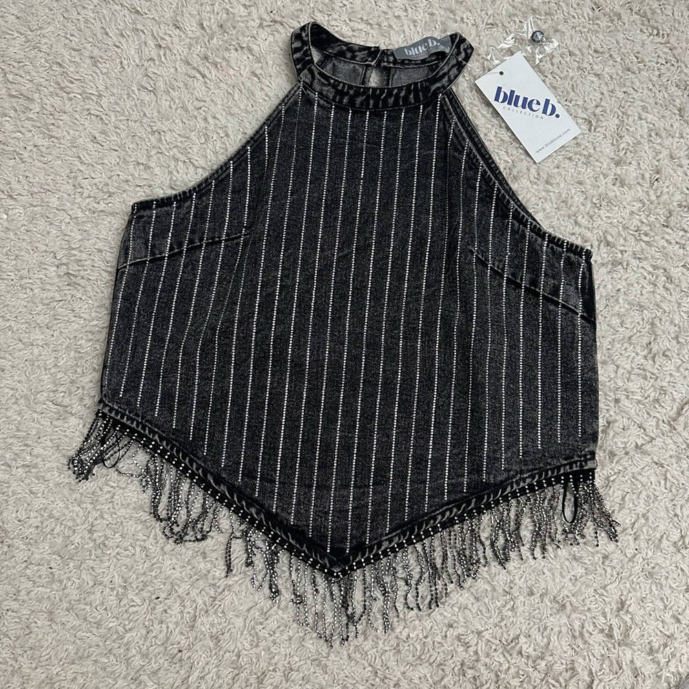 NWT Blue B Black Diamond Fringe Top